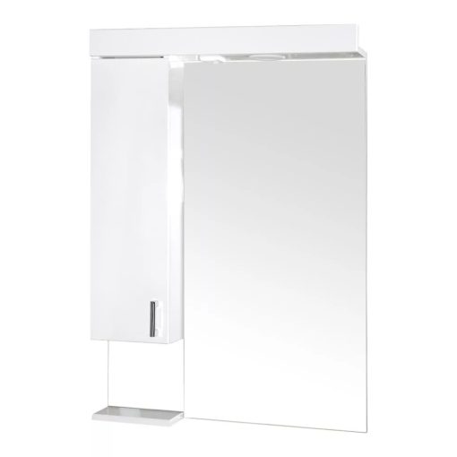 KARINA 75 cm széles balos fali fürdőszobai tükrös szekrény integrált LED világítással, MDF polcokkal