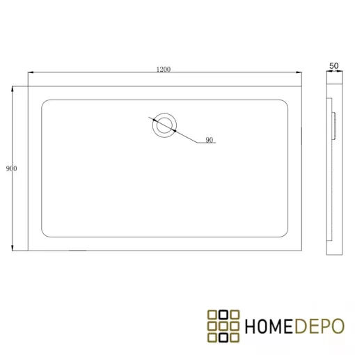 HD Slim 120x90 aszimmetrikus szögletes lapos akril zuhanytálca, 5 cm magas