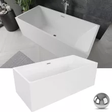 HD Miami White szögletes térben álló akril kád fényes króm túlfolyóval és click-clack leeresztővel, 170x75x58 cm