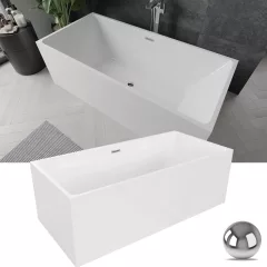   HD Miami White szögletes térben álló akril kád fényes króm túlfolyóval és click-clack leeresztővel, 170x75x58 cm