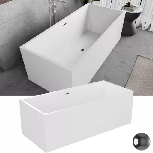 HD Miami White szögletes térben álló akril kád fényes króm túlfolyóval és click-clack leeresztővel, 170x75x58 cm