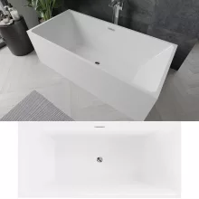 HD Miami White szögletes térben álló akril kád fényes króm túlfolyóval és click-clack leeresztővel, 170x75x58 cm