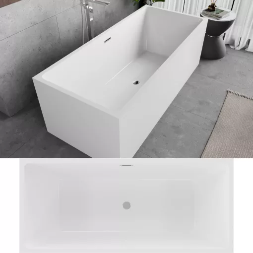 HD Miami White szögletes térben álló akril kád fényes króm túlfolyóval és click-clack leeresztővel, 170x75x58 cm