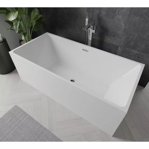 HD Miami White szögletes térben álló akril kád fényes króm túlfolyóval és click-clack leeresztővel, 170x75x58 cm