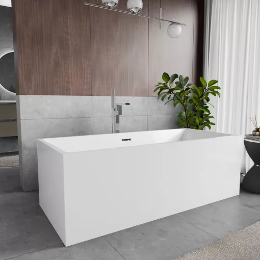 HD Miami White szögletes térben álló akril kád fényes króm túlfolyóval és click-clack leeresztővel, 170x75x58 cm