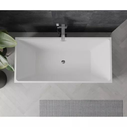 HD Miami White szögletes térben álló akril kád fényes króm túlfolyóval és click-clack leeresztővel, 170x75x58 cm