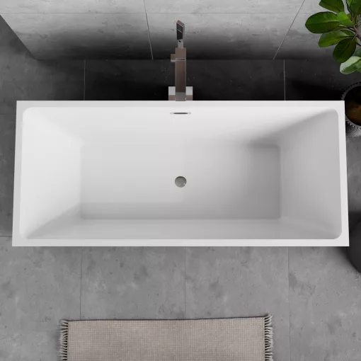 HD Miami White szögletes térben álló akril kád fényes króm túlfolyóval és click-clack leeresztővel, 170x75x58 cm
