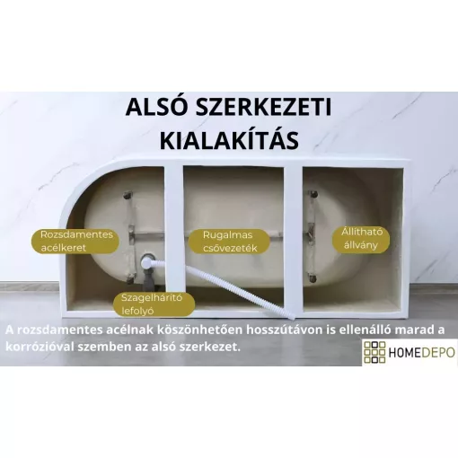 HD Miami White szögletes térben álló akril kád fényes króm túlfolyóval és click-clack leeresztővel, 170x75x58 cm