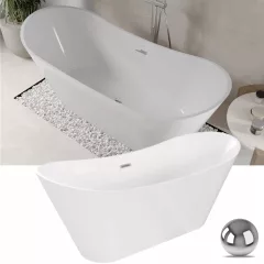   HD Amina ovális térben álló akril kád fényes króm túlfolyóval és click-clack leeresztővel, 170x75x72 cm