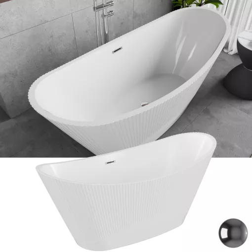 HD Prestige ovális térben álló akril kád fényes króm túlfolyóval és click-clack leeresztővel, 170x75x72 cm