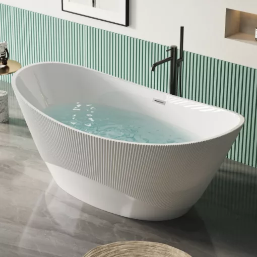 HD Prestige ovális térben álló akril kád fényes króm túlfolyóval és click-clack leeresztővel, 170x75x72 cm