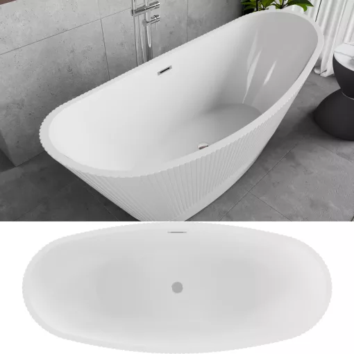 HD Prestige ovális térben álló akril kád fényes króm túlfolyóval és click-clack leeresztővel, 170x75x72 cm