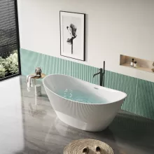 HD Prestige ovális térben álló akril kád fényes króm túlfolyóval és click-clack leeresztővel, 170x75x72 cm