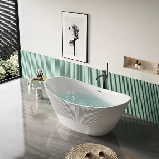 HD Prestige ovális térben álló akril kád fényes króm túlfolyóval és click-clack leeresztővel, 170x75x72 cm