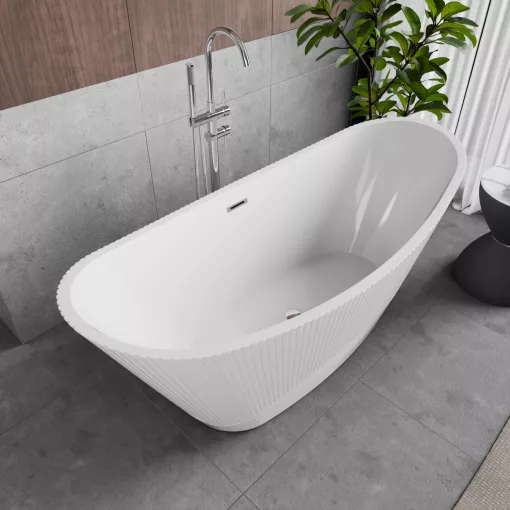 HD Prestige ovális térben álló akril kád fényes króm túlfolyóval és click-clack leeresztővel, 170x75x72 cm