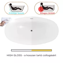 HD Prestige ovális térben álló akril kád fényes króm túlfolyóval és click-clack leeresztővel, 170x75x72 cm