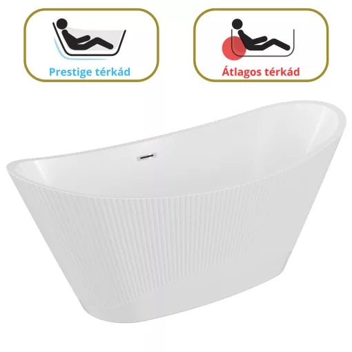 HD Prestige ovális térben álló akril kád fényes króm túlfolyóval és click-clack leeresztővel, 170x75x72 cm