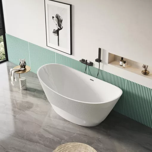 HD Prestige ovális térben álló akril kád fényes króm túlfolyóval és click-clack leeresztővel, 170x75x72 cm
