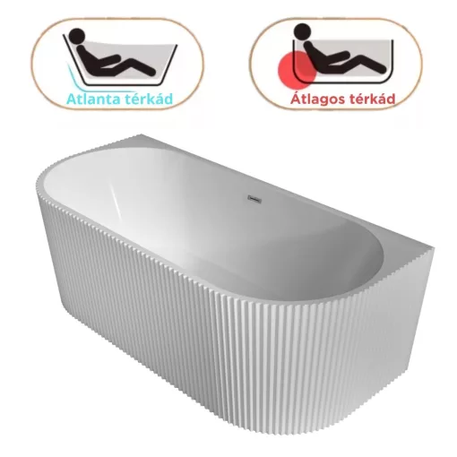 HD Atlanta White félszabadonálló akril kád fényes króm túlfolyóval és click-clack leeresztővel, 170x80x58 cm