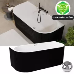   HD Atlanta Black&White félszabadonálló fekete akril kád fényes króm túlfolyóval és click-clack leeresztővel, 170x80x58 cm