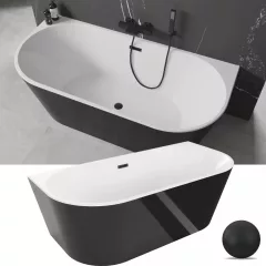   HD Florida Black 170x80 félszabadonálló fekete akril kád matt fekete túlfolyóval és click-clack leeresztővel