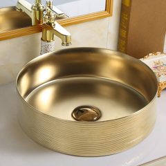   HD Kira 36 cm széles pultra ültethető fényes arany porcelán mosdótál