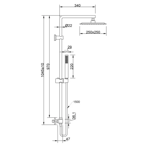 Invena SVART BLACK 1 funkciós fekete komplett zuhanyrendszer, termosztátos zuhanycsapteleppel