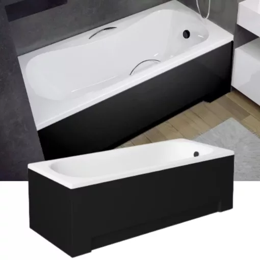 Besco ARIA Black 130x70 egyenes akril kád lábbal, matt fekete elő- és  oldallappal