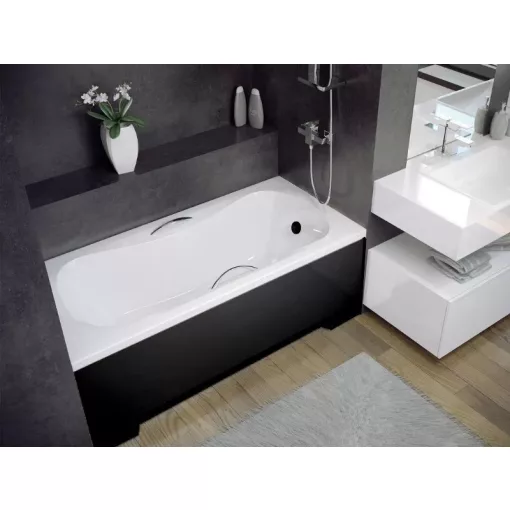 Besco ARIA Black 130x70 egyenes akril kád lábbal, matt fekete elő- és  oldallappal