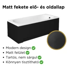 Besco ARIA Black 130x70 egyenes akril kád lábbal, matt fekete elő- és  oldallappal