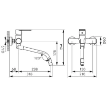 Ferro Algeo króm fali konyhai mosogató csaptelep matt fekete fliexibilis kifolyócsővel