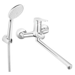   Ferro Isso króm fali kád-mosdótöltő csaptelep kézi zuhanyszettel és elforgatható kifolyócsővel