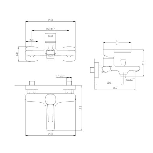 Invena GLAMOUR falra szerelhető réz kádtöltő csaptelep, kézizuhany szettel