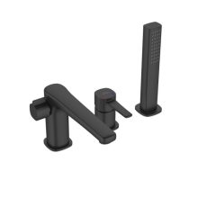 Invena GLAMOUR kádperembe szerelhető háromlyukú fekete kádtöltő csaptelep, kézizuhany szettel