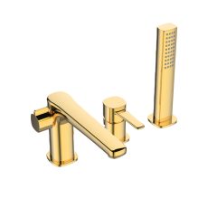   Invena GLAMOUR kádperembe szerelhető háromlyukú arany kádtöltő csaptelep, kézizuhany szettel
