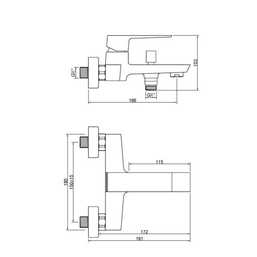 Invena PAROS BLACK falra szerelhető fekete kádcsaptelep