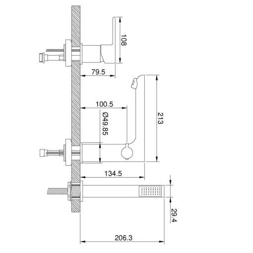 Invena DOKOS kádperembe szerelhető háromlyukú krómozott kádtöltő csaptelep, kézizuhany szettel