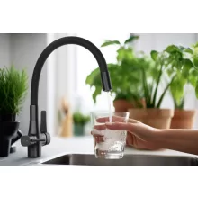 Invena GLAMOUR matt fekete konyhai álló csaptelep, pult alá szerelhető vízszűrővel