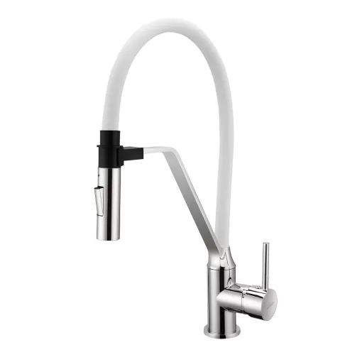 Invena MAGNETIC 2F fehér-króm konyhai álló csaptelep, 2 funkciós flexibilis kifolyócsővel