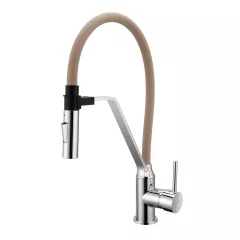   Invena MAGNETIC 2F bézs-króm konyhai álló csaptelep, 2 funkciós flexibilis kifolyócsővel