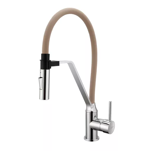 Invena MAGNETIC 2F bézs-króm konyhai álló csaptelep, 2 funkciós flexibilis kifolyócsővel