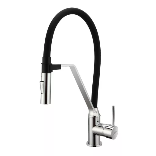 Invena MAGNETIC 2F fekete-króm konyhai álló csaptelep, 2 funkciós flexibilis kifolyócsővel