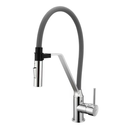 Invena MAGNETIC 2F szürke-króm konyhai álló csaptelep, 2 funkciós flexibilis kifolyócsővel