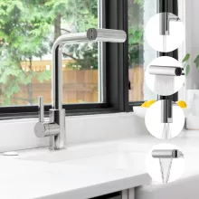 Invena NELIA krómozott konyhai álló csaptelep, 4 funkciós kihúzható zuhanyfejjel