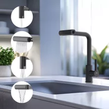 Invena NELIA fekete konyhai álló csaptelep, 4 funkciós kihúzható zuhanyfejjel