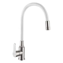Invena KSANTI SLIM 2F fehér-inox konyhai álló csaptelep, 2 funkciós flexibilis kifolyócsővel