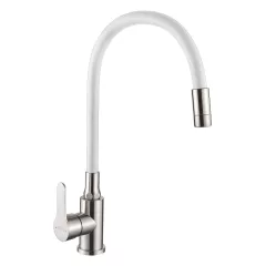  Invena KSANTI SLIM 2F fehér-inox konyhai álló csaptelep, 2 funkciós flexibilis kifolyócsővel