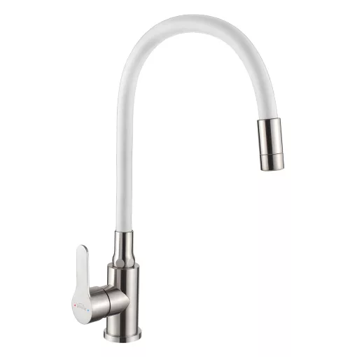 Invena KSANTI SLIM 2F fehér-inox konyhai álló csaptelep, 2 funkciós flexibilis kifolyócsővel