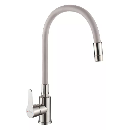 Invena KSANTI SLIM 2F bézs-inox konyhai álló csaptelep, 2 funkciós flexibilis kifolyócsővel