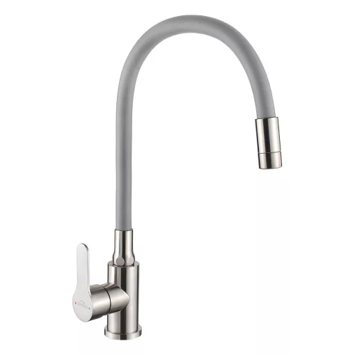 Invena KSANTI SLIM 2F szürke-inox konyhai álló csaptelep, 2 funkciós flexibilis kifolyócsővel
